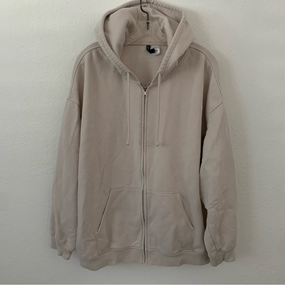 h&m beige zip-up hoodie